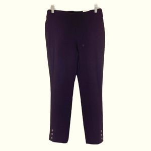 NWT Chicos Ankle Slim Leg Pants Stretch Mini Grid Button Detail Maroon Sz XS